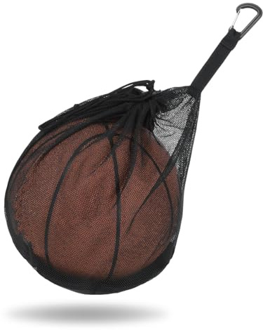 Single Mesh Ball Bag with Zipper Pocket Ball Storage Bags with Double Hook Portable Drawstring Sling Back Bag for Carrying Basketball Football Volleyball Soccer Rugby, Fits All Kinds of Backpacks