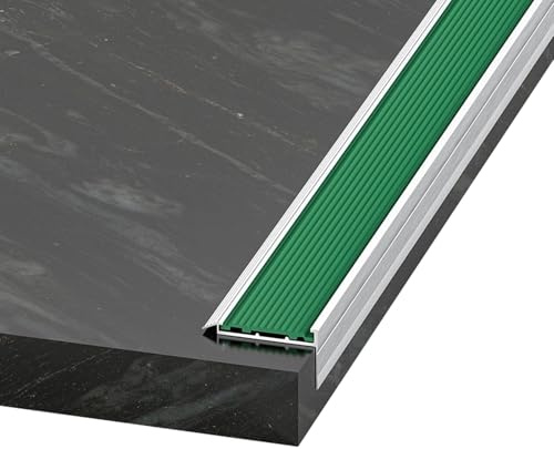 Nez de Marche en Aluminium Argenté 100/120/150cm avec Bande de Caoutchouc Antidérapante, Profilé de Bords d'Escaliers en L, Profilé de Protection Étanche(Green,100cm/40in)