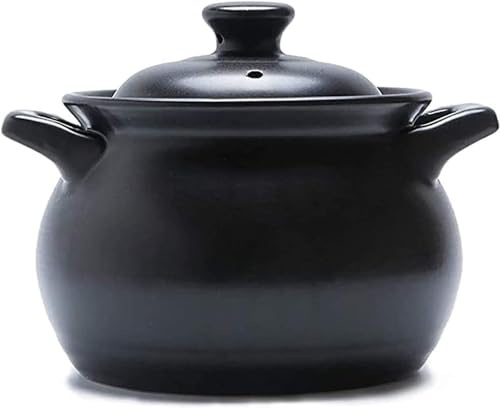 Keramisk lera kokgryta, 4 500 ml gryta med lock, minigassoppkruka för antiblanching, mångsidiga hushållslerkrukor för grytor och bakning, hållbara svarta stengods