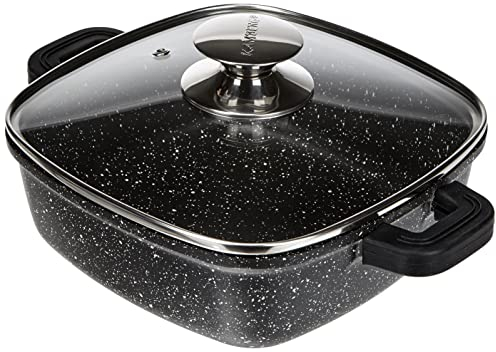 Kamberg 0008100 Casseruola Quadrata 20 x 20 cm, Fusione di Alluminio, Rivestimento in Pietra, Coperchio in Vetro, Compatibile con Tutti i Piani Cottura, Incluso Quello a Induzione, Senza PFOA