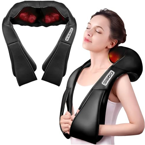 DAWOO Black Shiatsu Back Neck Massager Electric Shoulder Massager with Deep Heat Shiatsu Kneading for Neck, Shoulder, Back - Home Office and Car Use (Regular Models)