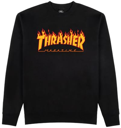 Thrasher Skateboard Magazine Crewneck Sweatshirt Flame Logo Skate Sweatshirt, Schwarz, Large