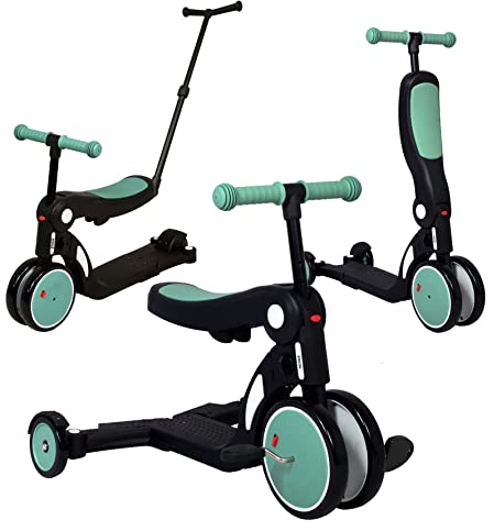 Looping SCOOTIZZ | Draisienne Évolutive 5en1 avec Barre de Direction | Tricycle Bébé | Vélo sans Pédales | Trottinette 3 Roues & 2 Roues | Pédales Amovibles | 12 Mois Jusqu’à 6 Ans | 50kg Max | Vert