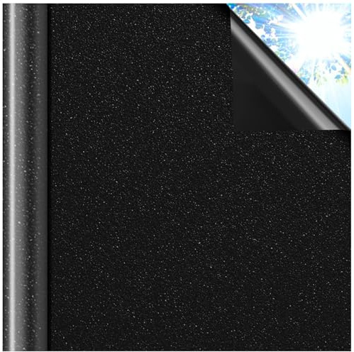 Lifetree Blackout Window Film Privacy for Glass Windows, Black, 90x300cm | 100% Total Black Out Day and Night, No Glue Static Cling, Light Blocking Tint For Bedroom Home