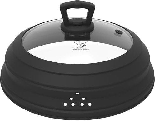 Microwave Splatter Cover Vented Glass Splatter Guard Lid with Collapsible Silicone for Food as Pot Cover Plate 10.8 inch for 6 7 8 9 10 inch Plate Bowl