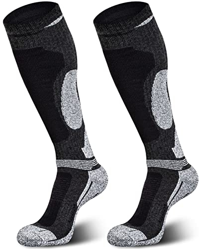 Muezna 2 Paar Merinowolle Skisocken, Herren Damen Knie-Hochleistungs-Thermosocken für Winter, Schnee, Snowboarden, Outdoor-Sport, Jagd X-Large