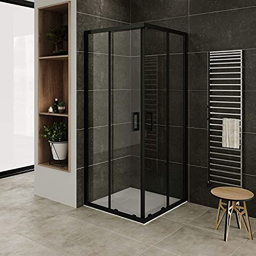 Cabine de douche d'angle 80x80 cm - Profilés NOIRS - Hauteur 180 cm