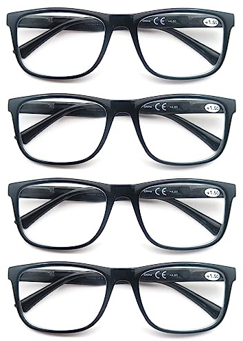 MODFANS 4 Pares de Gafas de Lectura 0.75 Hombres/Mujeres,Rectangular Gafas para Presbicia,Buena Vision Ligeras Comodas,Vista de Cerca/Vista Cansada(4 Negro)
