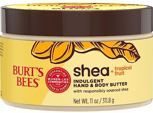 Burt's Bees Shea + Tropical Fruit Indulgent Hand and Body Butter, Non-Greasy, Antioxidant Rich for Glowing Skin, Non-Irritating, Natural Origin Skin Care, 11 oz.