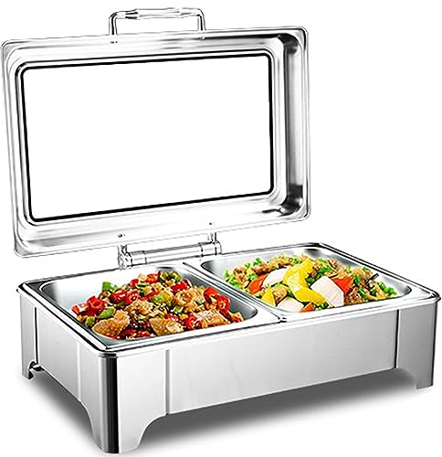 Chafing Dish Calientaplatos de Acero Calientaplatos Eléctrico con Tapa Transparente, Calientaplatos Buffet con Temperatura Ajustable,Doublelattice