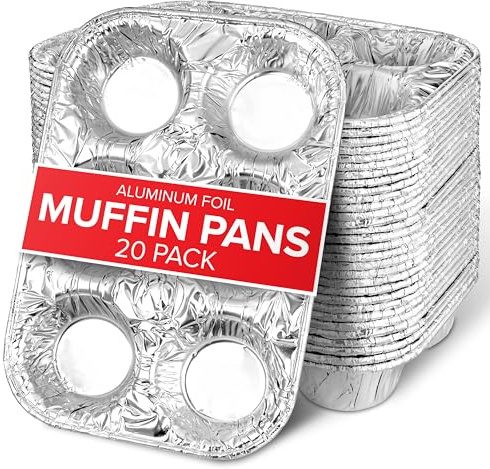 Stock Your Home (20-Count Disposable Muffin Tins 6-Cup, Standard Size Foil Muffin Pans, Aluminum Cupcake Tin for Baking, To-Go Trays for Bake Sales, Parties, Holidays