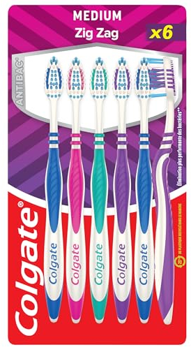Colgate - Spazzolino da denti ZigZag - Setole incrociate per una perfetta pulizia degli spazi interdentali - Elimina i batteri e fornisce alito fresco - Set di 6 spazzolini da denti in colori