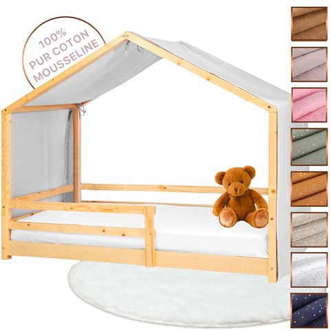 Lovely Hippo Tenda Letto Bambini 100% Cotone - Tenda Letto Montessori per Letto Bambini 80x160 e 90x190cm - Modelo 2 (Grigio, 97 x 402 cm)