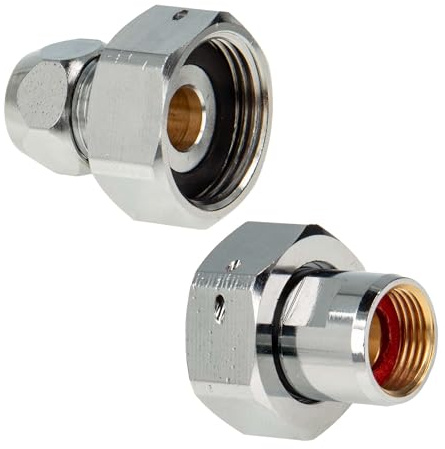tecuro Waschtischzähler Verschraubung 2-er Set, Unterteil (Montage an Eckventil) mit 3/4 Zoll ÜWM x 3/8 Zoll IG und Oberteil 3/4 Zoll ÜWM x Ø 10 mm QV