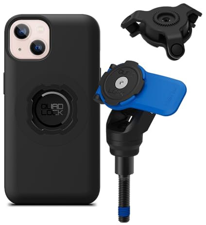 QUAD LOCK Soporte de Teléfono para Tornillo de Abrazadera de Manillar de Moto con Amortiguador de Vibraciones y Funda mag para iPhone 13