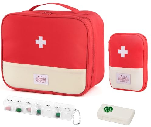 WuGU 2 Pièces Trousse de Secours Vide avec 2 Pcs Pilulier, Étanche Sac de Médecine Portable, Trousse de Médecine Sac d'urgence de Grande Capacité, pour Activités de Plein Air, Maison, Voyages