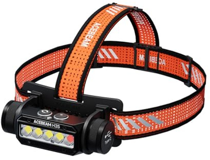 ACEBEAM H35 2600 High Lumens 5-Core Dual-light Source Headlamp with 200 Lumens Red Light, 100° Wide Beam Head Lamp, 5Mode LED Headlamp Rechargeable, Bright Head Lights for Forehead, Hard Hat Headlight