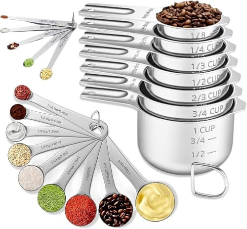 21PCS Measuring Cups and Spoons Set, Include 7 Nesting Measuring Cups, 9 Measuring Spoons and 5 Mini Spoons, Stainless Steel Metal Measuring Set, Kitchen Gadgets for Cooking & Baking
