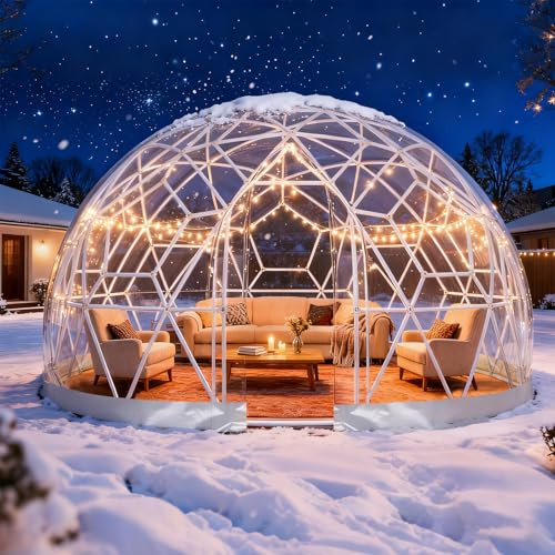 Yorkgargen 3.6 x 2.2m serra da giardino Igloo, cupola da giardino, in TPU, per 4-8 per, tenda a bolle da giardino con 2 catene luminose, tenda a cupola trasparente per cortile, feste, Natale