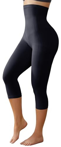 Suprenx Compression Capri Leggings for Women Tummy Control Shapewear Pants High Waisted Trainer Leggings Thigh Slimmer, Black, XL