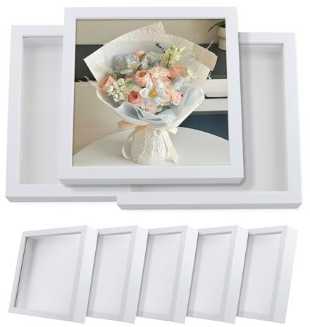 MAHIONG Lot de 8 cadres photo 3D profonds en bois pour loisirs créatifs, présentation de fleurs séchées, photos souvenirs (22 x 22 cm)