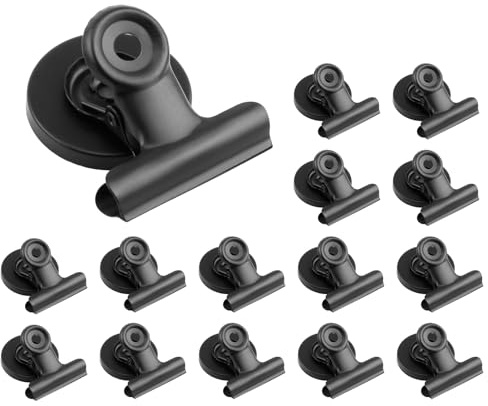 15 Pack 30mm Fridge Clips Magnetic Clips with Ultra Strong Magnets for Magnetic Board, Refrigerator, Whiteboard, Photos, Calendar, Black