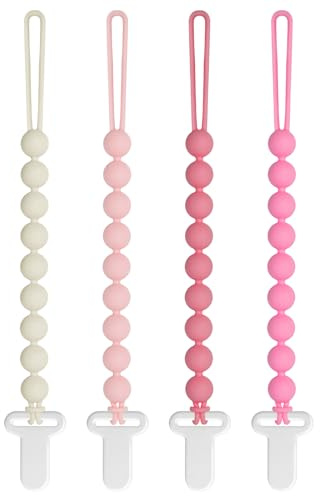 Pacifier Clips Baby Girls - Draklary 4 Pack Paci Clip Silicone Soothe Baby Binky Holder for Newborn Essentials Shower Birthday Gift