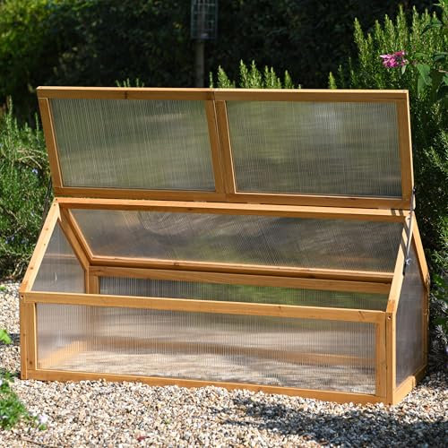 Garden Gear XL Wooden Cold Frame, Extra-Large Capacity, Fir Wood & Polycarbonate, Hinged Lid for Easy Access, Protects Plants & Seedlings