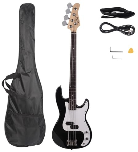 Bonnlo Electric Bass Guitar 4 Strings Full Size for Beginner Exquisite Basswood Burning Bass with Bag, Strap and Accessories,Black
