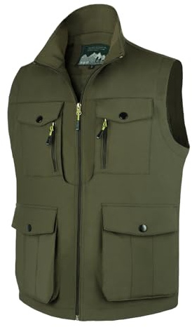Freiesoldaten Gilet da uomo multitasche da pesca, leggero, casual, traspirante, per attività all'aperto, viaggi, fotografia, senza maniche, Verde militare, M