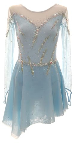 Kmarouse Women's Long Sleeves Figure Skating Dress with Shiny Rhinestones, Girl's Ice Skating Dresses for Competition