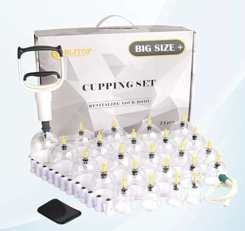 OBLITOP Schröpftherapie-Set 24-teilig, große Größe V2.0 für Damen und Herren, Vakuumbecher für Körpermuskulatur, Rückenschmerzen, Massage, Cellulite, Saugnapf, Schröpftherapie-Set