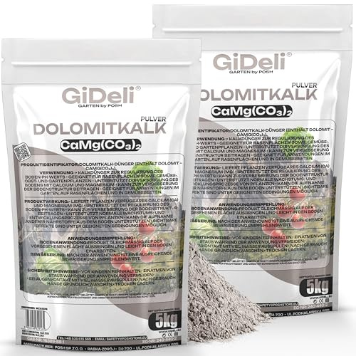 GiDeli Dolomitkalk 2x5 kg – Gräskalk för vårpuder: Höjer jordens pH-värde – Trädgårdskalk för bättre jordstruktur – Motverkar mossa, rik på kalcium och magnesium