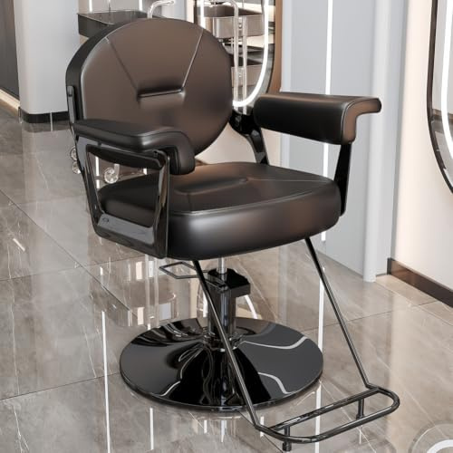 Barberstol, snurrbar frisörstol med hydraulisk höjdjustering | Justerbar vilstol för barberare, salongsskönhetsfrisörstol, 360 graders vridbar med hjul, justerbar höjd