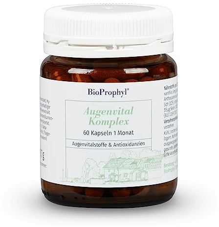 BioProphyl® Augenvital Komplex mit natürlichen Augenvitalstoffen wie Beta Carotin, Lycopin, Zeaxanthin und Lutein ergänzt mit Zink und Selen - 60 pflanzliche Kapseln als Monatsration