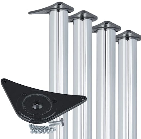 Gedotec Tischbeine Metall Chrom Poliert D 60 mm [EXTREM STABIL] 4 Stück I Höhenverstellbar 710 mm + 30 mm I Inkl. Befestigungsmaterial I Table Legs