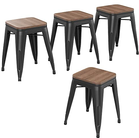 Changjie Furniture 18 Inch Stools Metal Dining Chairs Set of 4 Stackable School Short Stools Classroom Chairs (18 inch, Matte Black)