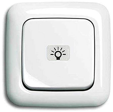 Busch Jäger Komplettset // Lichtschalter mit 1 x Wippschalter beleuchtet z.B. wenn AN (2000/6 USK) mit Wippe (Kalotte Symbol Licht) inkl. 1 fach Rahmen - komplett einbaufertig - alpinweiß - Reflex SI