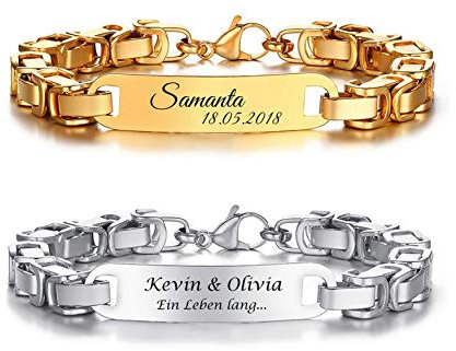 aplusashop ID Edelstahl Königsarmband mit Gravur Nach Wunsch Partnerarmband Gold Oder Silber mit Box (Gold (Einzeln))