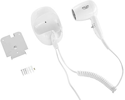 Adler AD2252 Secador de Pelo con soporte pared compacto, cable en espiral 1,6m, ideal hotel, 1600W