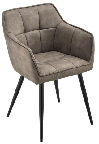 [en.casa] Chaise de Salle à Manger Matelassée avec Accoudoirs Fauteuil de Salon Élégant Siège Rembourré Design Velours Polyester Acier 81 x 57 x 53 cmTaupe