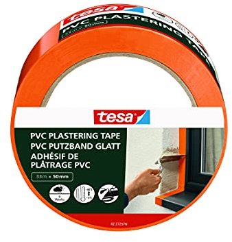 tesa Ruban Adhésif de Plâtrage avec Support en PVC Renforcé - Protection lors du Plâtrage en Extérieur - Résistant aux Températures, Se Déchire à la Main - Orange - 33 m x 50 mm