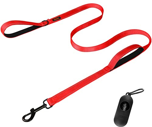 Laisse Robuste pour Chien avec Double poignées – Laisse de Dressage réfléchissante Anti-Traction pour Grands Chiens, poignée rembourrée en Nylon Durable (Rouge)