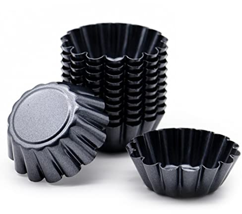 Jzhen 12pcs Moules à Tarte aux œufs, Moules à Tartelettes Antiadhésifs, Moules à Tartelettes en Acier au Carbone, Moules à Tarte Réutilisables, pour Cupcake Gâteau, Tarte aux œufs