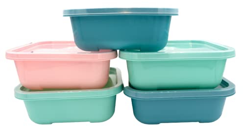 Mypicompany Boîte Plastique Alimentaire 900 ml, 5 Pièces - Boîtes Alimentaires Hermétiques, Boîte Conservation Alimentaire Libre de BPA, Couleurs Pastel