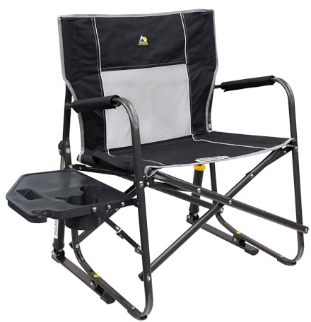 GCI Outdoor Freestyle Rocker XL with Side Table Camping Chair | Portable Folding Rocking Chair with Solid, Durable Armrests, Drink Holder & Comfortable Backrest — Black