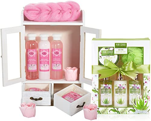 BRUBAKER Cosmetics 2 en 1 Set de Soins - Grand Set Bien-être de 15 Pièces - Femmes Set de Douche et de Bain - Set Cadeau Beauté pour Femmes avec Armoire Décorative - Aloès Vera