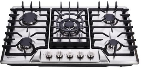 Kyerbaino Gas Cooktop 30 Inch, Built-in 5 Burners Gas Stovetop Stainless Steel LPG/NG Convertible Gas Stove Dual Fuel Sealed Gas Cooktop