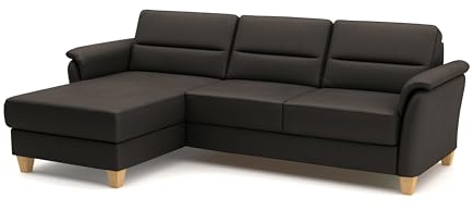CAVADORE Leder-Ecksofa Palera mit Longchair / Landhaus-Couch mit Federkern, Bettfunktion + Bettkasten / 244 x 89 x 163 / Leder Dunkelbraun