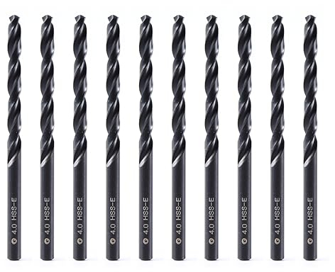 DelitonGude Juego de brocas HSS M35 de 4,0 mm, acero de alta velocidad, juego 10, apto para aceros, hierro fundido y otros metales (4,0 mm)